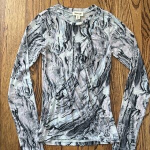 Open Edit Mesh Marble Long Sleeve Top XXS